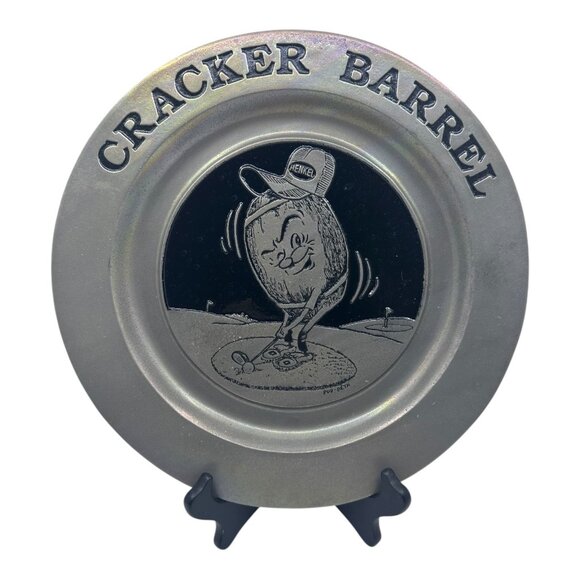 Vintage Cracker Barrel Memorabilia Henkel Golfing Round Pewter Plate 12" - Picture 1 of 9